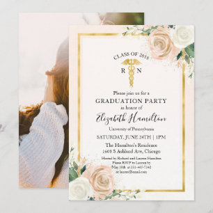 Blush & Foil Gold Krankenpflege Schule Grad Party Einladung