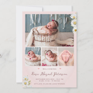 Blush Foto Begrüßung des Neugeborenen-Mädchen Gebu Ankündigung