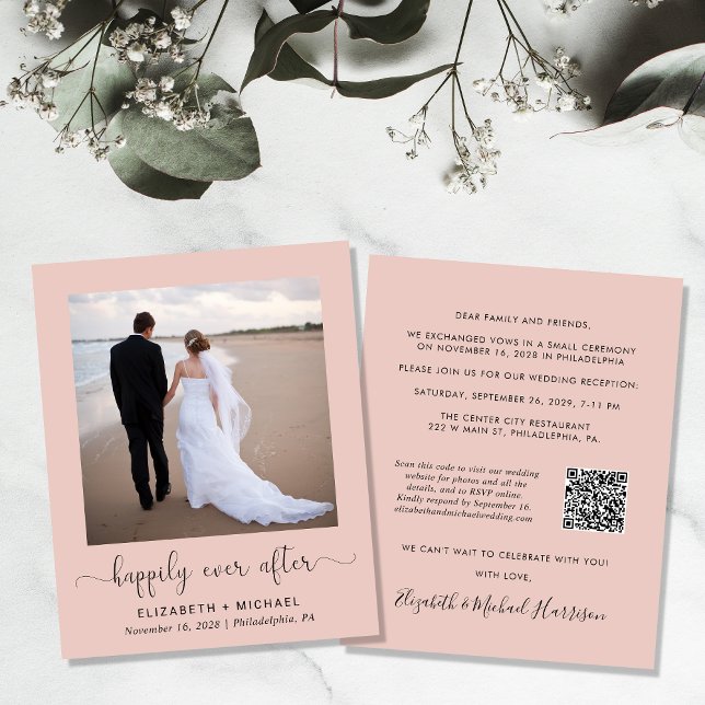 Blush Foto QR Code Hochzeitsempfang Einladung (Von Creator hochgeladen)