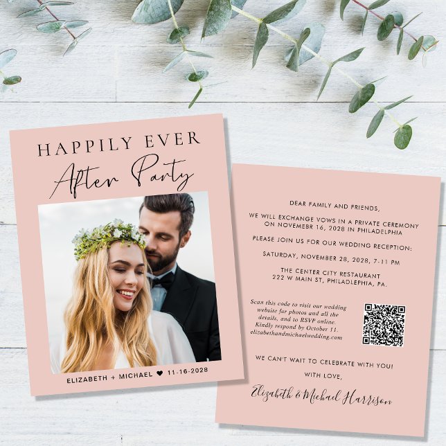 Blush Foto QR Code Hochzeitsempfang Einladung (Von Creator hochgeladen)