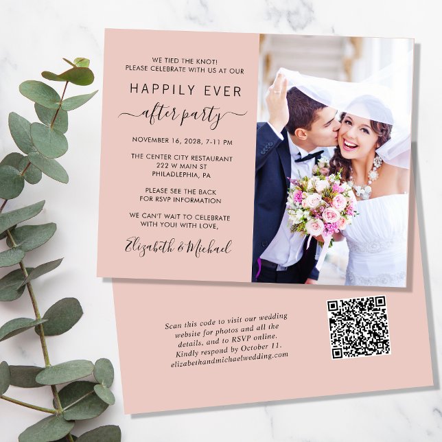 Blush Foto QR Code Hochzeitsempfang Einladung (Von Creator hochgeladen)