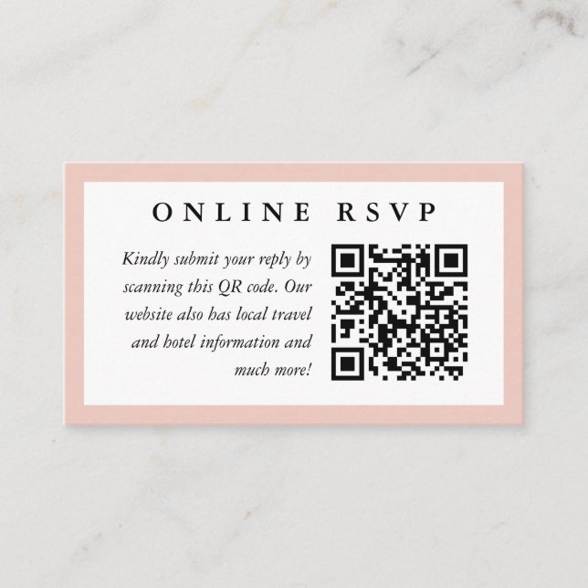 Blush Frame Online Wedding RSVP mit QR Code Begleitkarte (Vorderseite)
