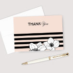 Blush French Anemone Flowers Black Stripes Dankeskarte<br><div class="desc">Elegant and beautiful folded thank you note card design features an organic floral border of black and white anemones accented by chic horizontal black stripes on a blush pink / peach background.</div>