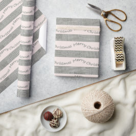 Blush Frohe Weihnachts-Hahnentrittmuster-Script Geschenkpapier