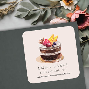 BLUSH FRUIT FLORAL CAKE PATISSERIE CUPCAKE BAKERIE QUADRATISCHER AUFKLEBER