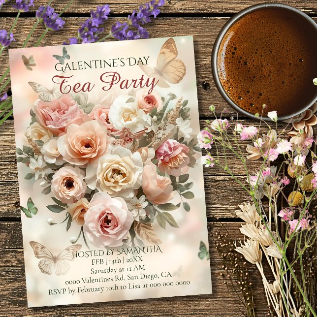 Blush Garden Roses Galentine Tea Party Florals Einladung (Von Creator hochgeladen)