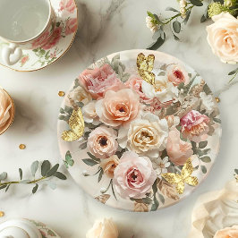 Blush Garden Roses Galentine Tea Party Florals Pappteller