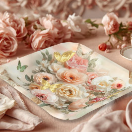 Blush Garden Roses Galentine Tea Party Florals Pappteller
