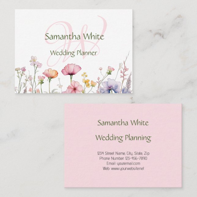 Blush Garden Watercolor Personalized Stationery Visitenkarte (Vorne/Hinten)