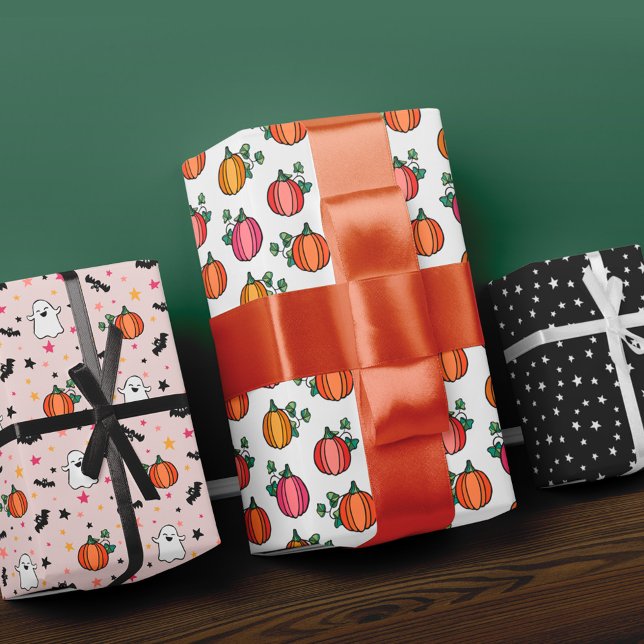 Blush Ghosts Pumpkins Halloween Mixed Patterns Geschenkpapier Set (Von Creator hochgeladen)