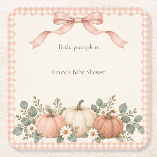 Blush Gingham Kleiner Kürbis Baby Shower Rechteckiger Pappuntersetzer