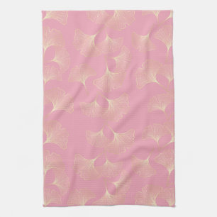 Blush Ginkgo Luxe – Gold Botanical auf Rosa (4) Geschirrtuch