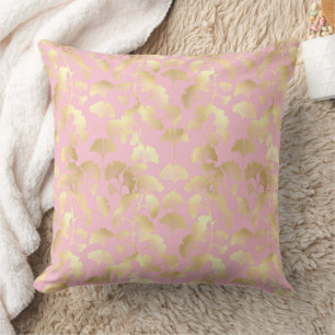 Blush Ginkgo Luxe – Gold Botanical auf Rosa (6) Kissen