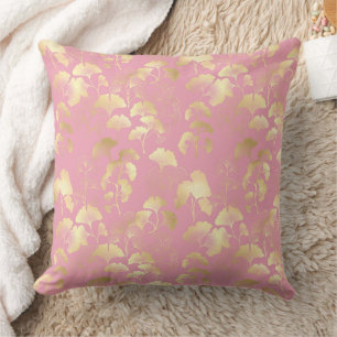 Blush Ginkgo Luxe – Gold Botanical auf Rosa (7) Kissen