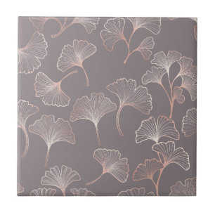 Blush Ginkgo Luxe – Gold Botanical auf Schwarz (3) Fliese