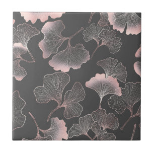 Blush Ginkgo Luxe – Gold Botanical auf Schwarz (7) Fliese