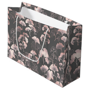 Blush Ginkgo Luxe – Goldene Botanik auf Schwarz Große Geschenktüte