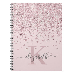 Blush Glam Rose Gold Glitter Diamond Monogram Notizblock