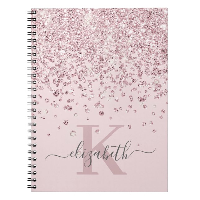 Blush Glam Rose Gold Glitzer Diamond Monogram Notizblock (Vorderseite)
