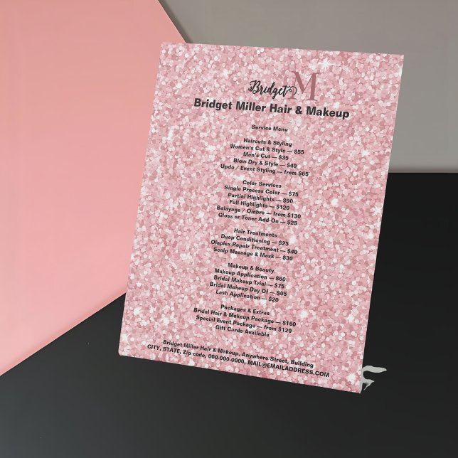 Blush Glitter Beauty salon monogram Price List  Sockelschild (Von Creator hochgeladen)