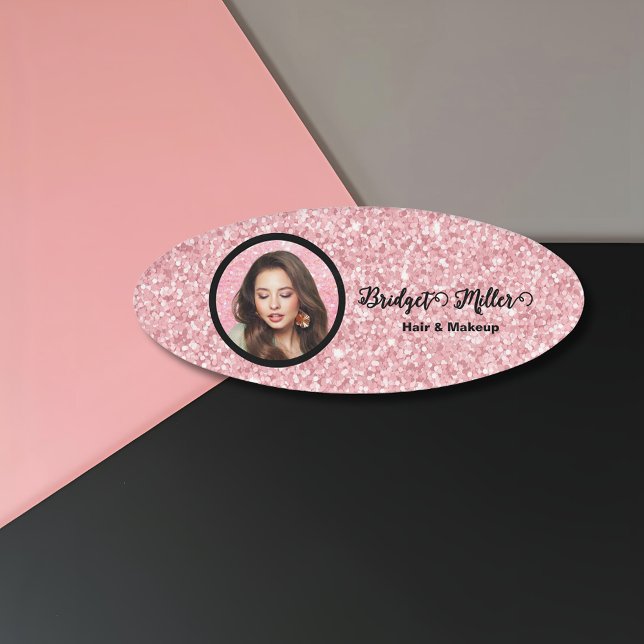 Blush Glitter hair salon elegant script photo Namenschild (Von Creator hochgeladen)