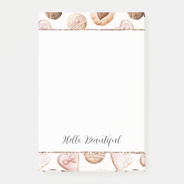 Blush Glitter Pink Cream Brown Hearts Treats Post-it Klebezettel (Vorderseite)
