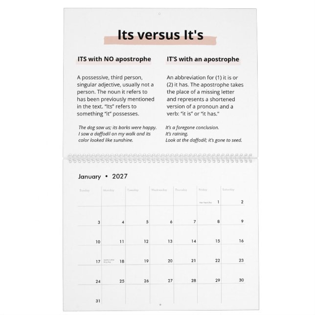 Blush Glitzer Boss Lady CEO Monogram Spelling Kalender (Jan 2027)