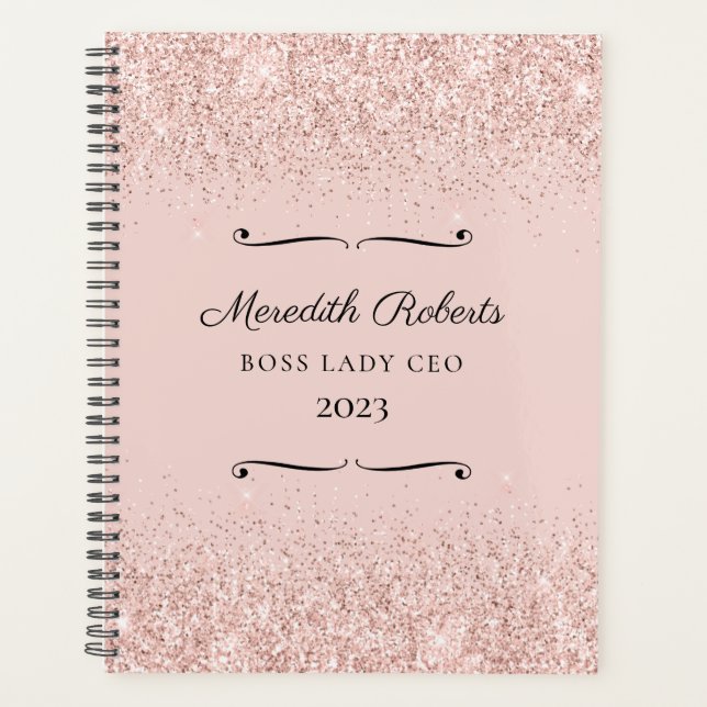 Blush Glitzer Boss Lady CEO Personalisiert 2022 Planer (Vorderseite)