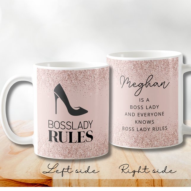 Blush Glitzer Boss Lady Regeln Personalisiert Kaffeetasse (Blush Glitter Boss Lady Rules Stiletto Logo  Personalized Coffee Mug)