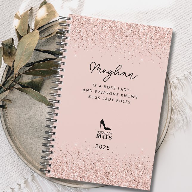 Blush Glitzer Boss Lady Regeln Personalisiert Planer (Blush Glitter Boss Lady Rules Stiletto Logo Personalized Planner)