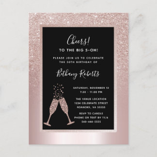 Blush Glitzer Ombre 50. Geburtstagsparty Einladungspostkarte