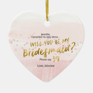 Blush & Gold Aquarell Wirst du meine Brautjungfer Keramik Ornament