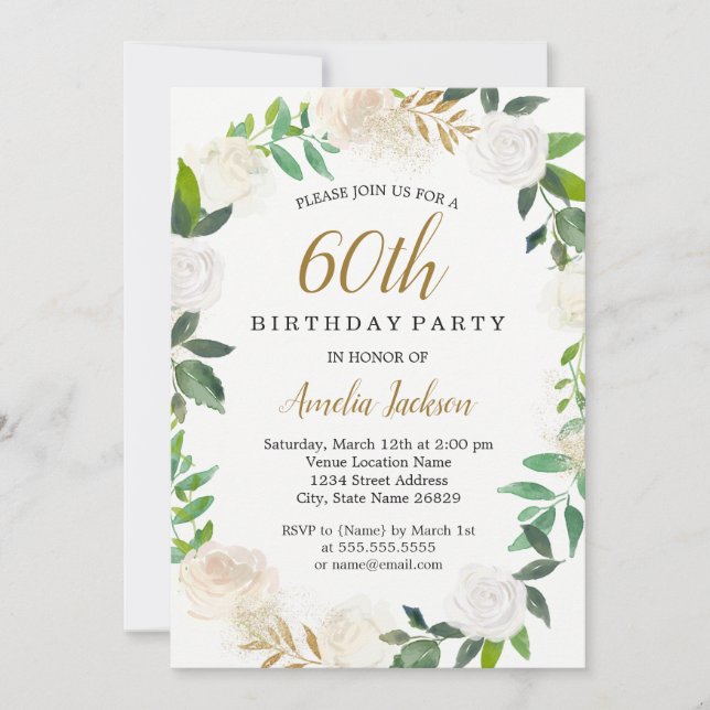Blush Gold Aquarellbrand 60. Geburtstag Einladung (Vorderseite)