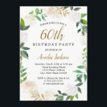 Blush Gold Aquarellbrand 60. Geburtstag Einladung<br><div class="desc">Hübscher,  grauer und goldener,  blumiger Wasserkranz zum Geburtstag Einladung.</div>