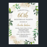 Blush Gold Aquarellbrand 60. Geburtstag Einladung<br><div class="desc">Hübscher,  grauer und goldener,  blumiger Wasserkranz zum Geburtstag Einladung.</div>