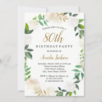 Blush Gold Aquarellbrand 80. Geburtstag Einladung