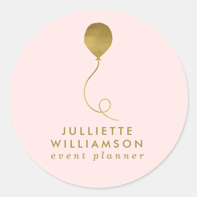 Blush & Gold Ballon Event Plane Runder Aufkleber (Vorderseite)