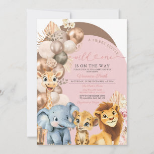 Blush-Gold-Ballon-Wilde-Eine-Mädchen-Baby-Party Einladung