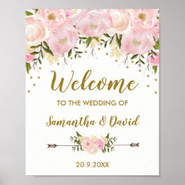 Blush Gold Bloral Hochzeit Begrüßung Sign Chic Poster