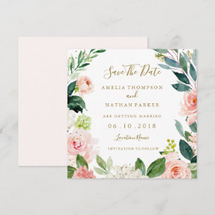 Blush Gold Bloral Hochzeit speichern das Datum Einladung