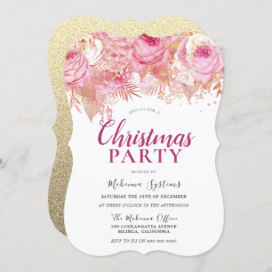 Blush & Gold Blume Büro Weihnachtsfeiertage Party Einladung