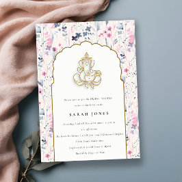 Blush Gold Blume Ganesh Indian Brautparty Einladung