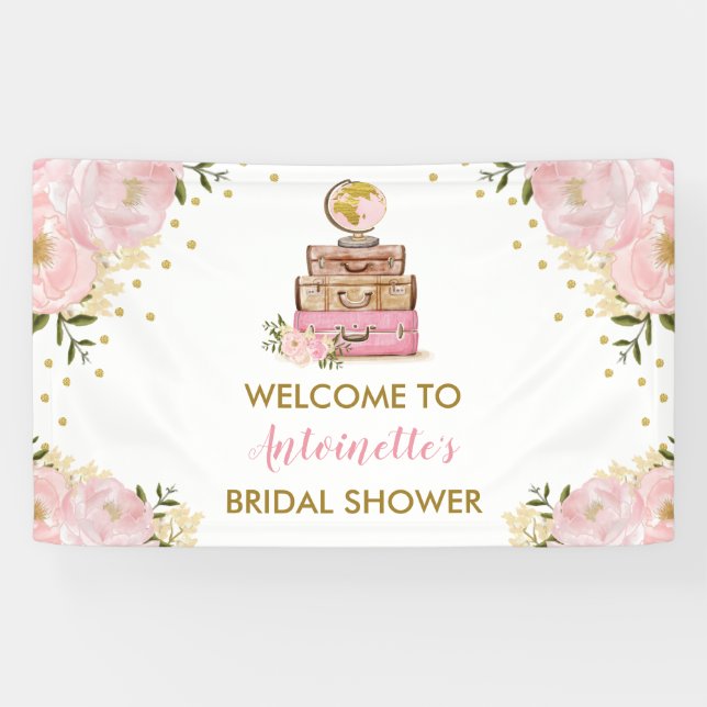 Blush Gold Blume Reisen Brautparty Willkommen Banner (Horizontal)