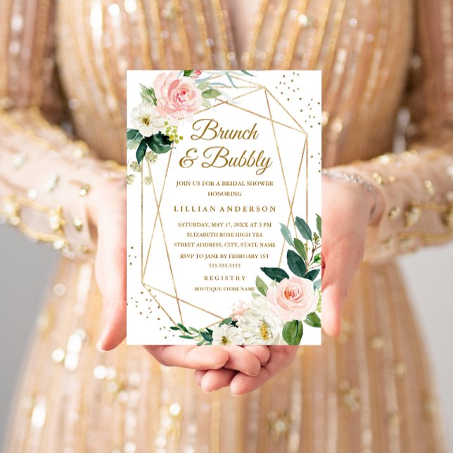 Blush Gold Blumenbrunch und Brautparty Einladung (Von Creator hochgeladen)