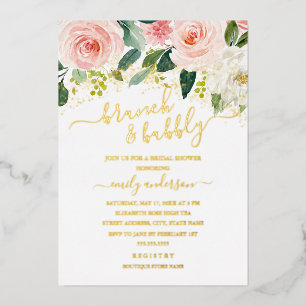 Blush Gold Blumenbrunch und Brautparty Folieneinladung