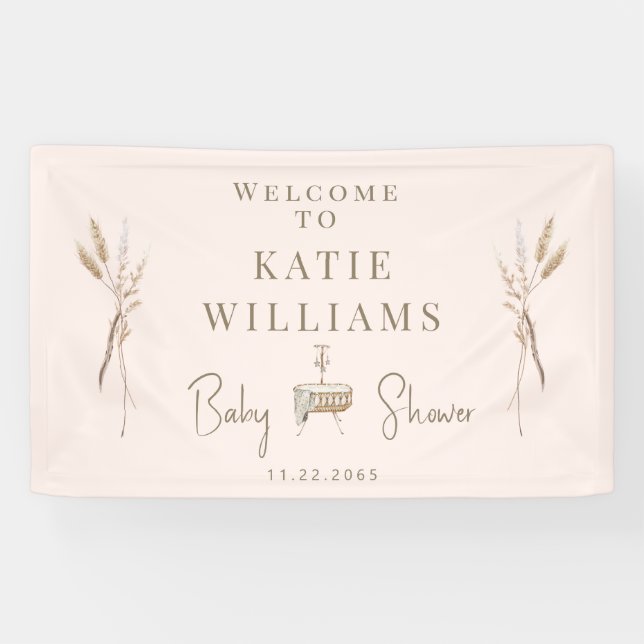 Blush & Gold Boho Baby Dusche Begrüßungszeichen Banner (Horizontal)
