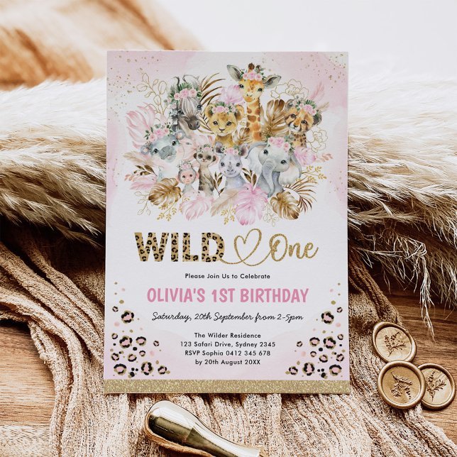 Blush Gold Boho Safari Animals Wild One Birthday Einladung (Von Creator hochgeladen)