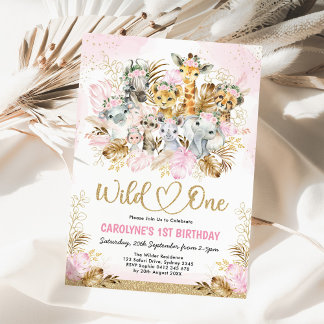 Blush Gold Boho Safari Tiere Wild One Birthday Einladung