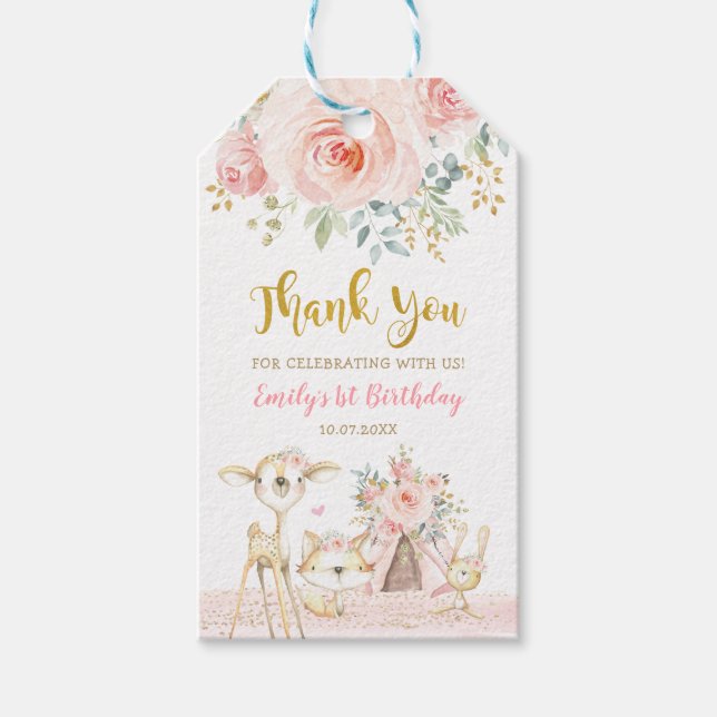 Blush Gold Boho Tribal Woodland Tiere Vielen Dank Geschenkanhänger (Vorderseite)