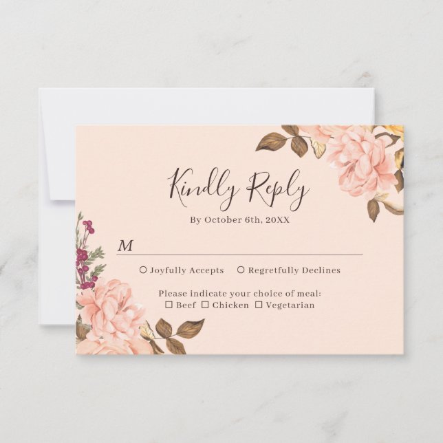 Blush Gold Brown Aquarell Hochzeit im Herbst RSVP Karte (Vorderseite)